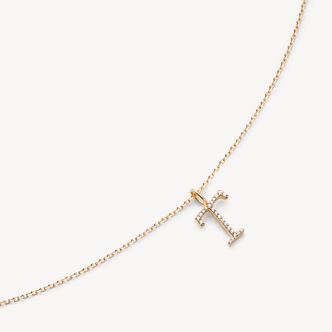 Diamond Initial T Necklace 0.107ct Diamond