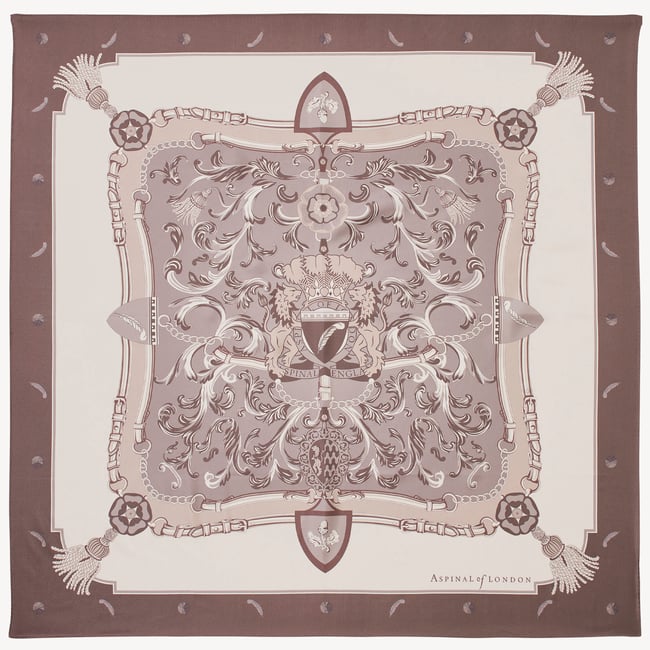 Aspinal Signature Shield Silk Scarf Moleskin Pure Silk