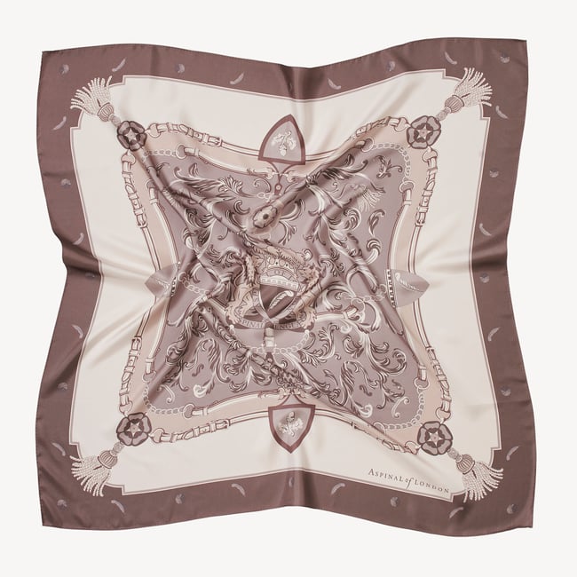 Aspinal Signature Shield Silk Scarf Moleskin Pure Silk
