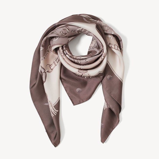Aspinal Signature Shield Silk Scarf Moleskin Pure Silk