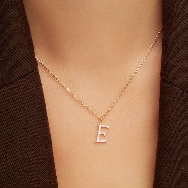Diamond Initial E Necklace 0.113ct Diamond