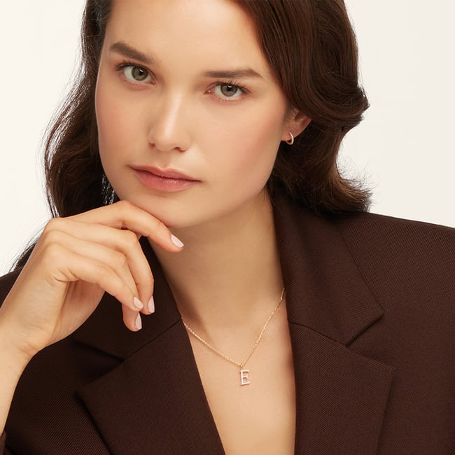Diamond Initial E Necklace 0.113ct Diamond