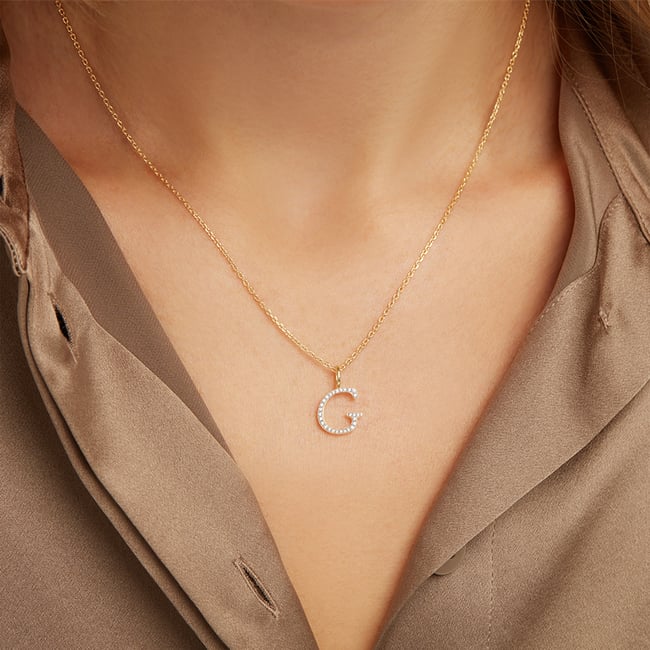 Diamond Initial G Necklace 0.126ct Diamond