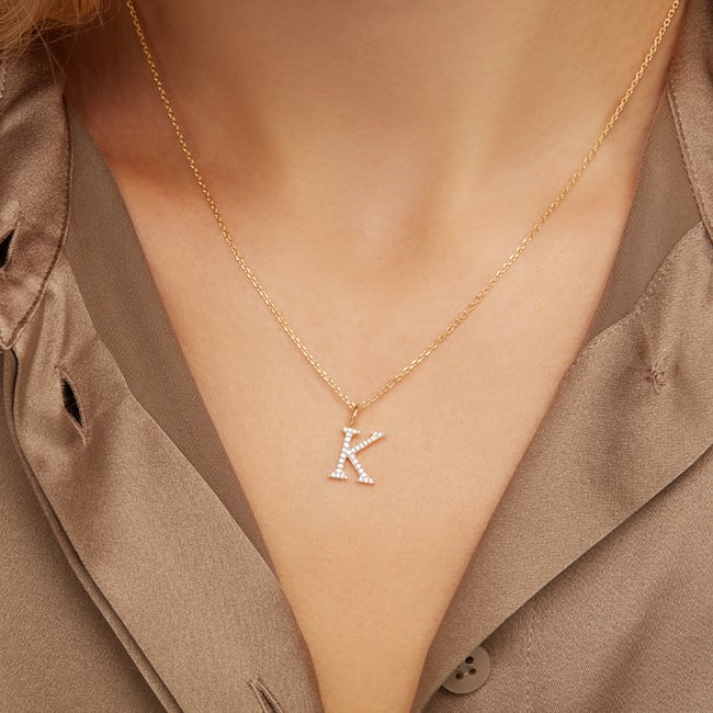 Diamond Initial K Necklace 0.138ct Diamond