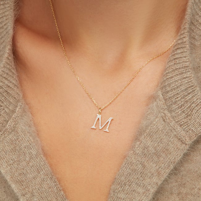 Diamond Initial M Necklace 0.207ct Diamond