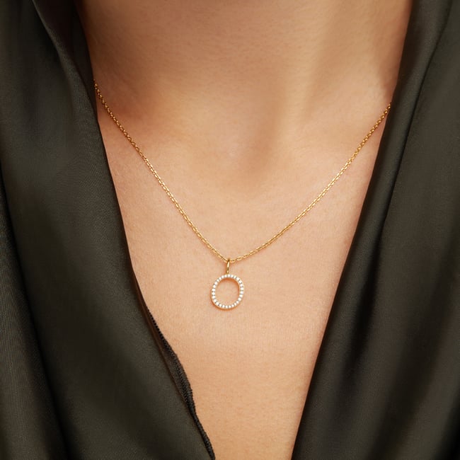 Diamond Initial O Necklace 0.126ct Diamond