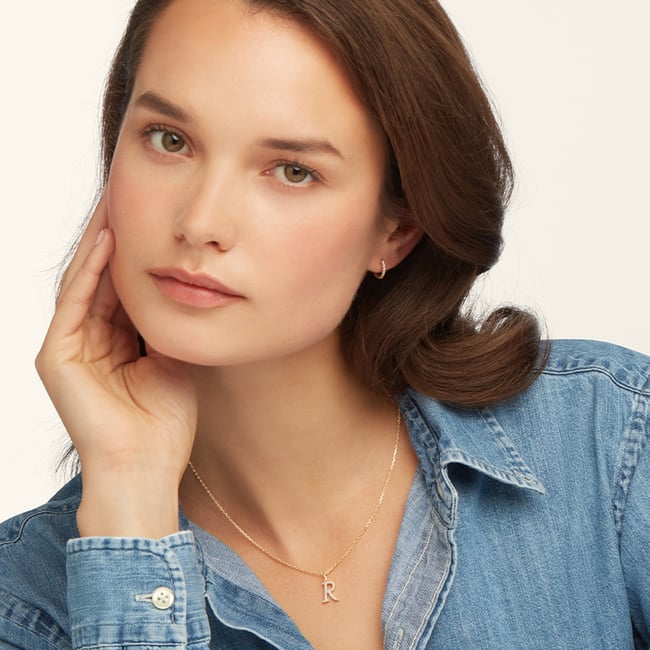 Diamond Initial R Necklace 0.120ct Diamond