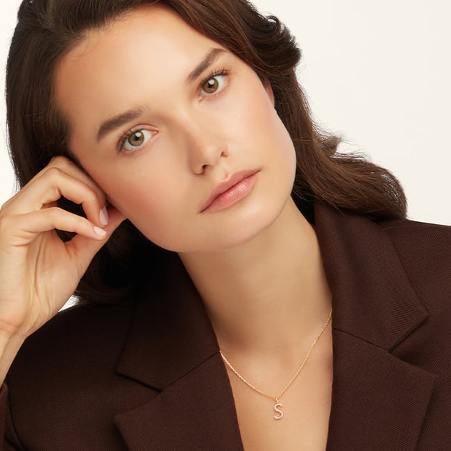 Diamond Initial S Necklace 0.096ct Diamond