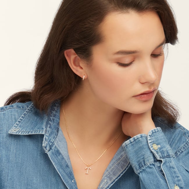 Diamond Initial T Necklace 0.107ct Diamond