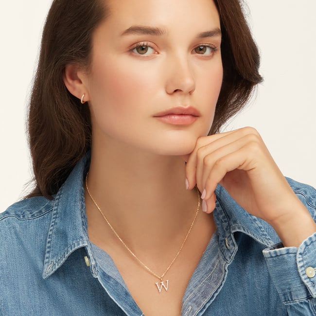 Diamond Initial W Necklace 0.107ct Diamond