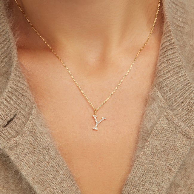 Diamond Initial Y Necklace 0.103ct Diamond