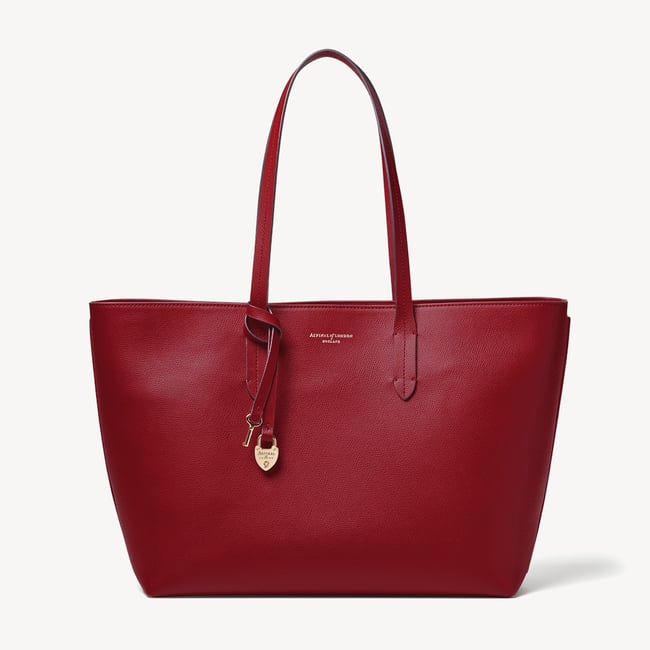 Zipped East West Tote with Heart Shaped Lock & Key Charm Cherry Red Soft Saffiano