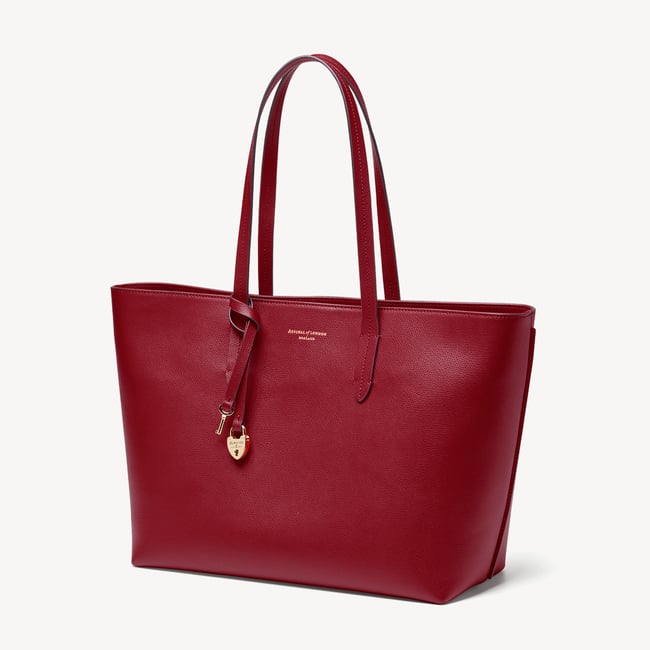 Zipped East West Tote with Heart Shaped Lock & Key Charm Cherry Red Soft Saffiano