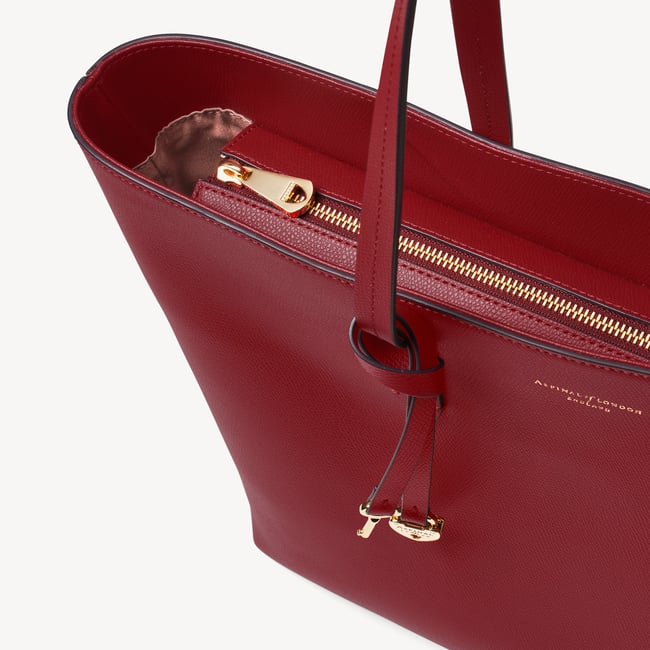 Zipped East West Tote with Heart Shaped Lock & Key Charm Cherry Red Soft Saffiano