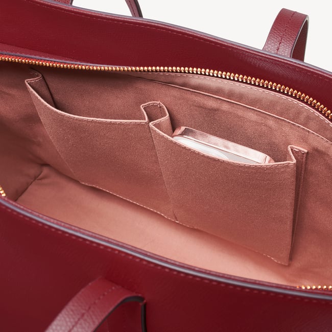 Zipped East West Tote with Heart Shaped Lock & Key Charm Cherry Red Soft Saffiano
