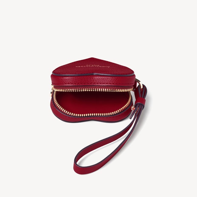 Heart Zipped Bag Charm Cherry Red Soft Saffiano