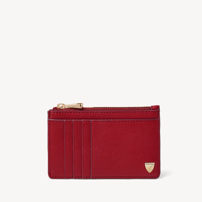 Zipped Card & Coin Holder Cherry Red Soft Saffiano