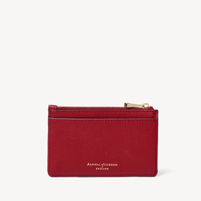 Zipped Card & Coin Holder Cherry Red Soft Saffiano