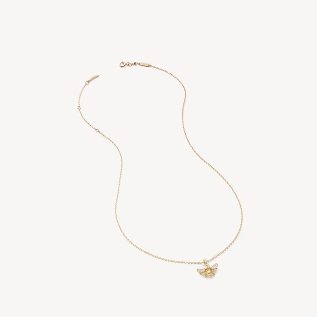 Diamond Bee Pendant Necklace 0.237ct White Sapphire & Citrine