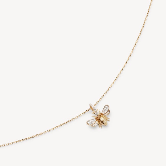 Diamond Bee Pendant Necklace 0.237ct White Sapphire & Citrine