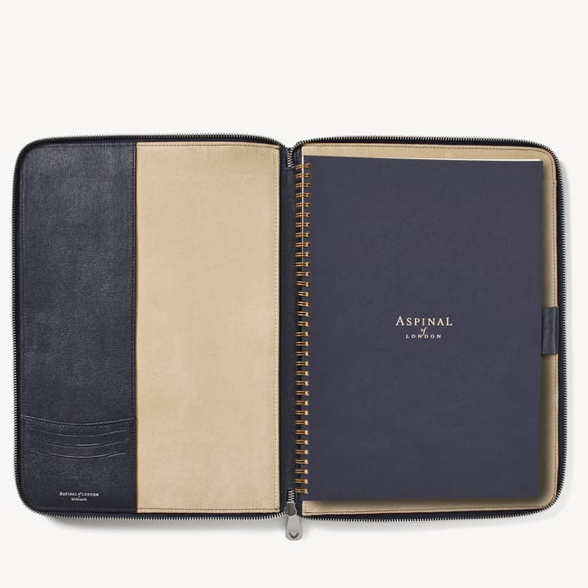 Executive A4 Zipped Padfolio  Navy Saffiano