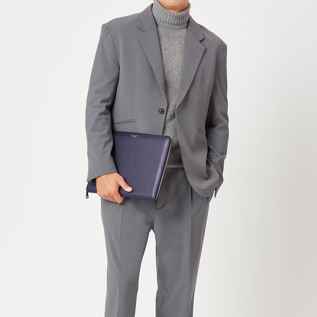 Executive A4 Zipped Padfolio  Navy Saffiano