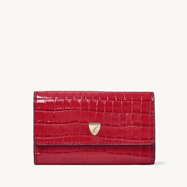 Business Card Holder Deep Shine Cherry Red Small Croc