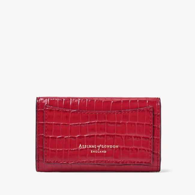 Business Card Holder Deep Shine Cherry Red Small Croc