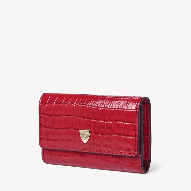 Business Card Holder Deep Shine Cherry Red Small Croc