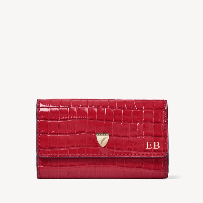 Business Card Holder Deep Shine Cherry Red Small Croc