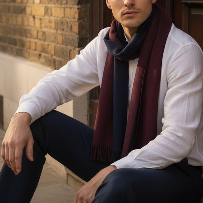 Bi-Colour Heavyweight Merino Wool Scarf Navy & Merlot Merino Wool
