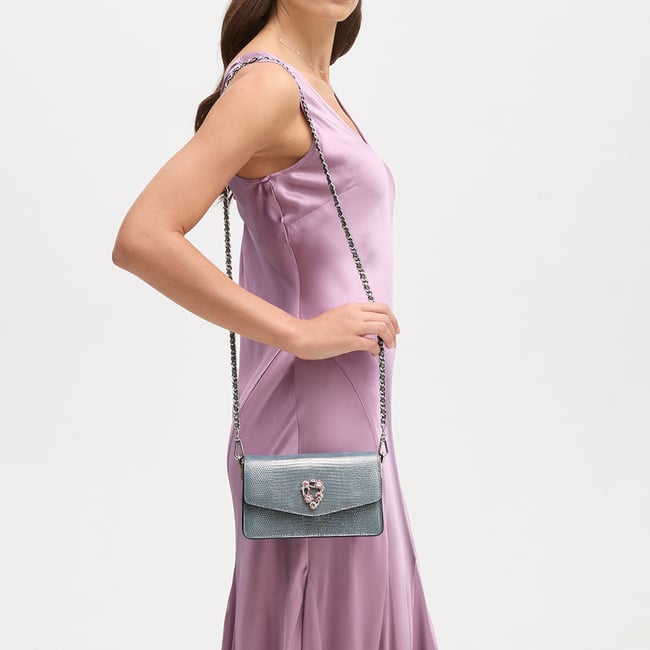 Eliza Clutch Peacock Blue Lizard