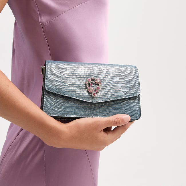 Eliza Clutch Peacock Blue Lizard