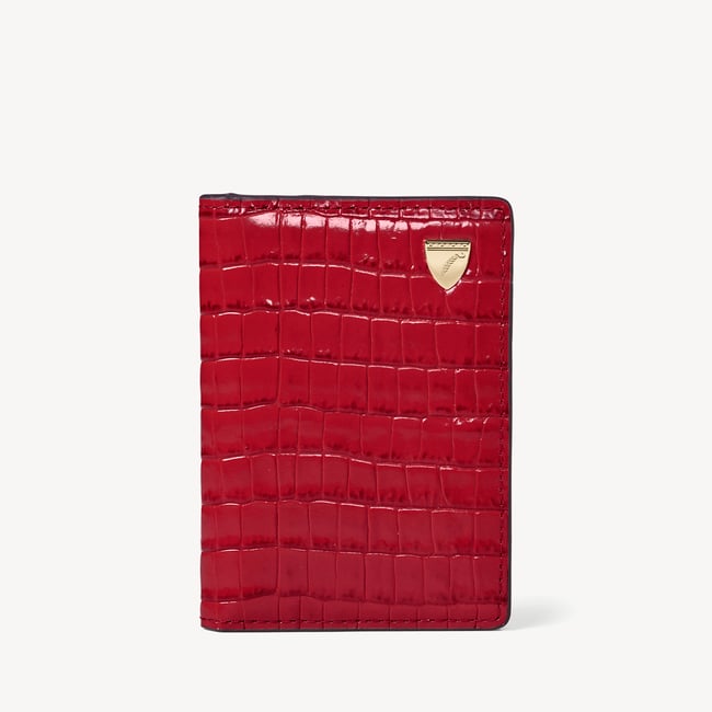 Double Fold Credit Card Holder Deep Shine Cherry Red Small Croc