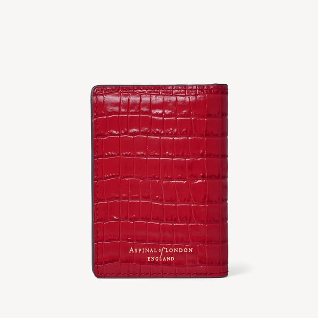 Double Fold Credit Card Holder Deep Shine Cherry Red Small Croc