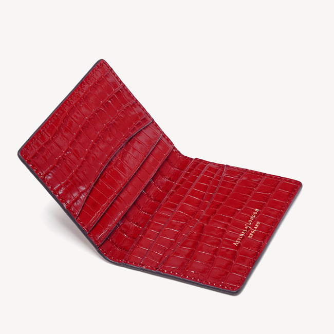 Double Fold Credit Card Holder Deep Shine Cherry Red Small Croc