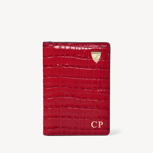 Double Fold Credit Card Holder Deep Shine Cherry Red Small Croc