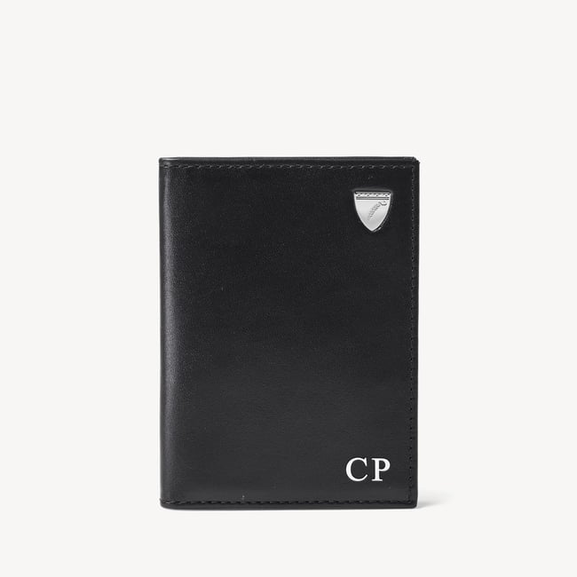 Double Fold Credit Card Holder Smooth Black & Yellow