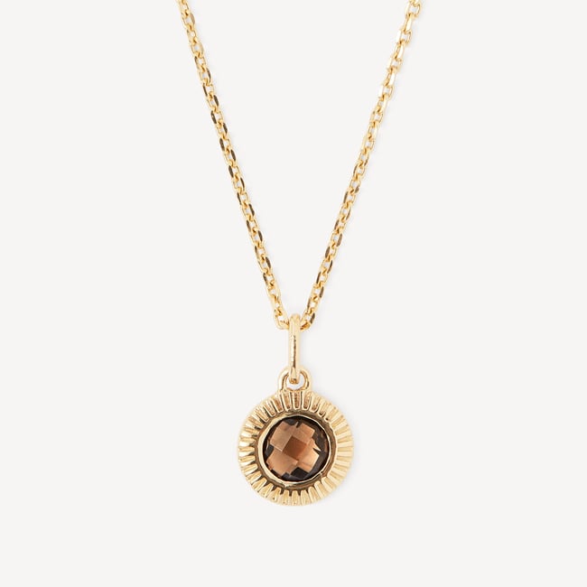 Gemstone Pendant Necklace Smoky Quartz & 18ct Gold Vermeil
