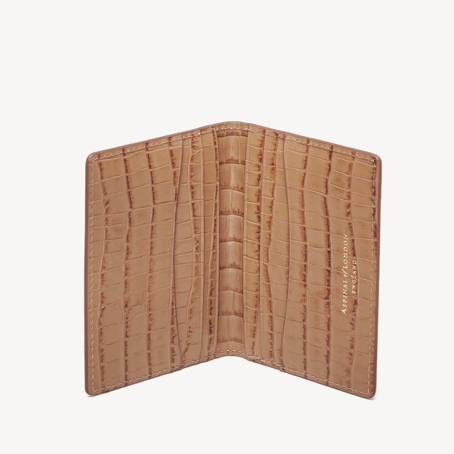 Double Fold Credit Card Holder Deep Shine Caramel Small Croc