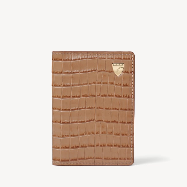 Double Fold Credit Card Holder Deep Shine Caramel Small Croc