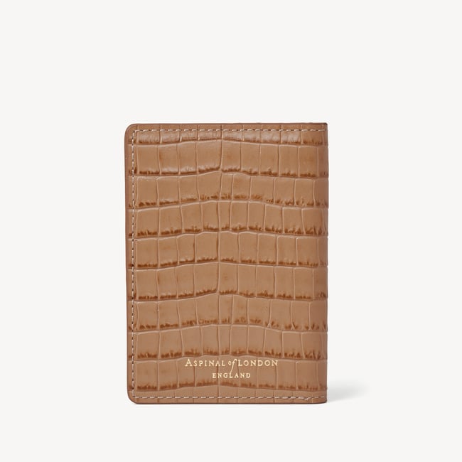 Double Fold Credit Card Holder Deep Shine Caramel Small Croc