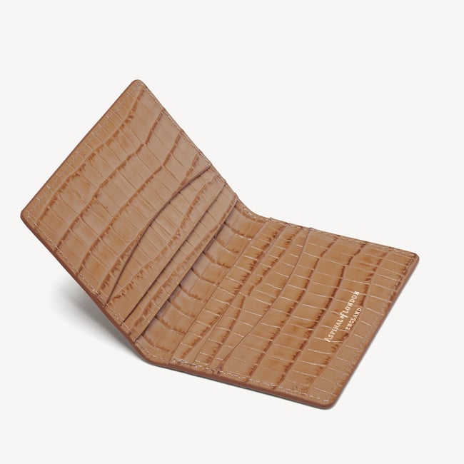 Double Fold Credit Card Holder Deep Shine Caramel Small Croc