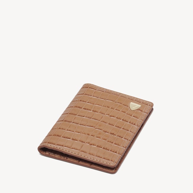 Double Fold Credit Card Holder Deep Shine Caramel Small Croc