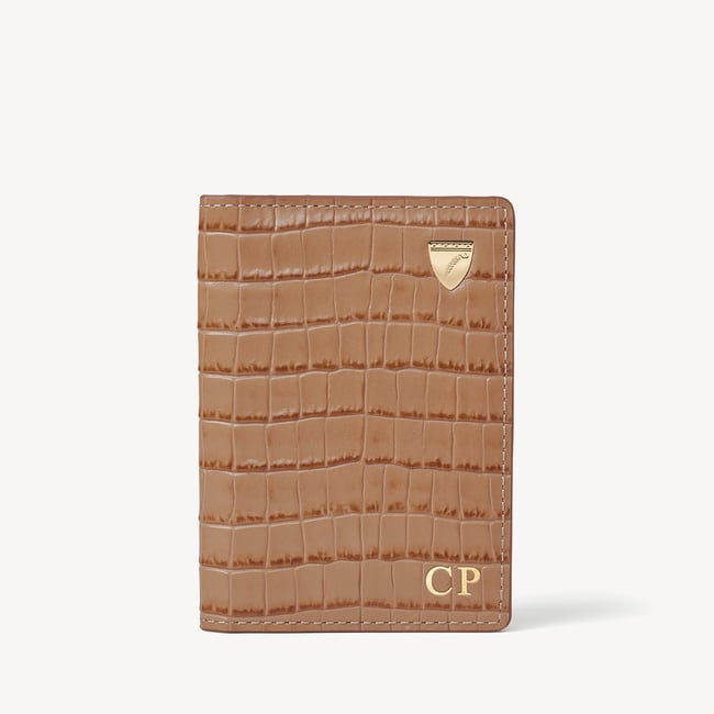 Double Fold Credit Card Holder Deep Shine Caramel Small Croc