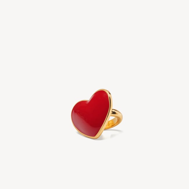 Enamel Heart Skinny Scarf Ring Red Enamel & 18ct Gold Plated