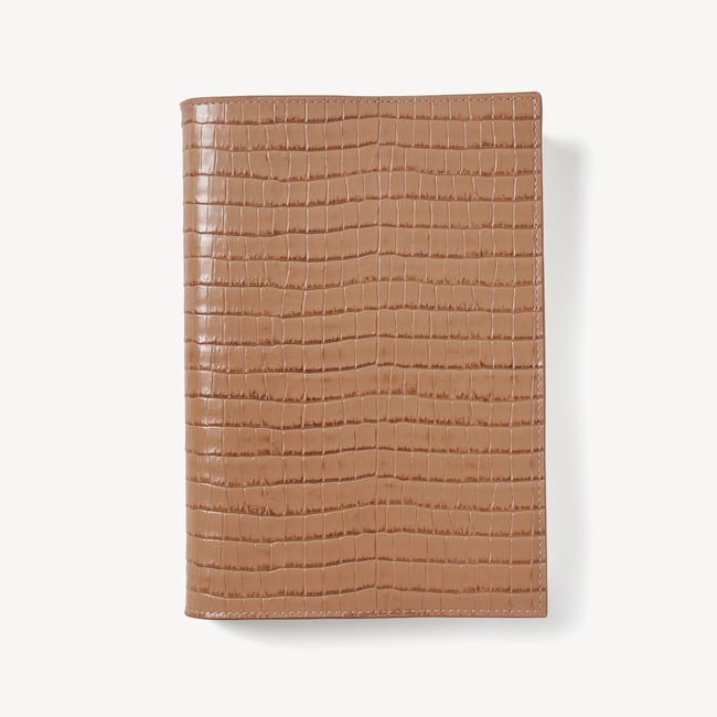 A5 Refillable Luxury Journal Deep Shine Caramel Small Croc with Soft Suede Lining