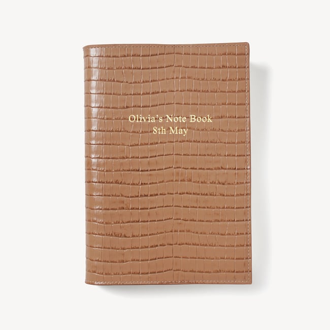 A5 Refillable Luxury Journal Deep Shine Caramel Small Croc with Soft Suede Lining
