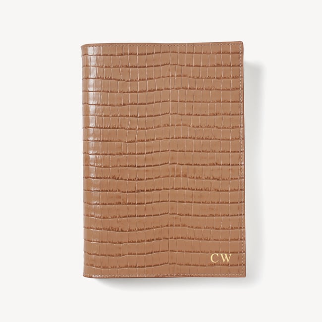 A5 Refillable Luxury Journal Deep Shine Caramel Small Croc with Soft Suede Lining