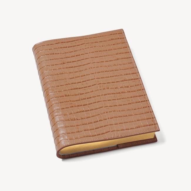 A5 Refillable Luxury Journal Deep Shine Caramel Small Croc with Soft Suede Lining